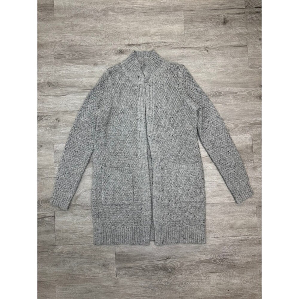 Gray Knit Open Front Cardigan Sweater Long Sleeve Pockets Women's Small Chunky